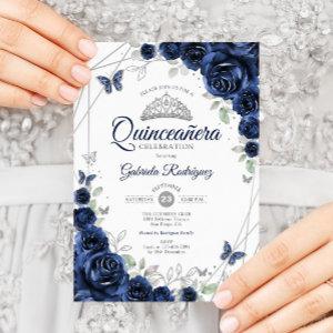 Navy Silver Floral Quinceanera