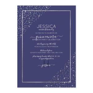 Navy Silver Glitter Confetti Corners Quinceañera