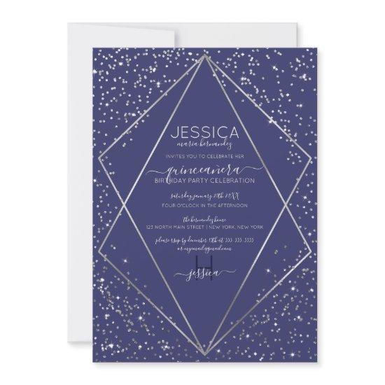Navy Silver Glitter Confetti Terrarium Quinceañera