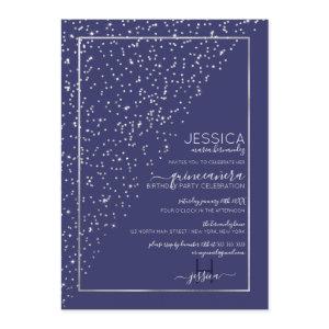 Navy Silver Glitter Diagonal Confetti Quinceañera