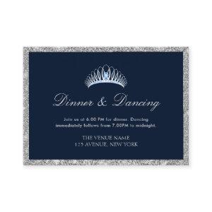 navy & silver quinceanera dinner reception card