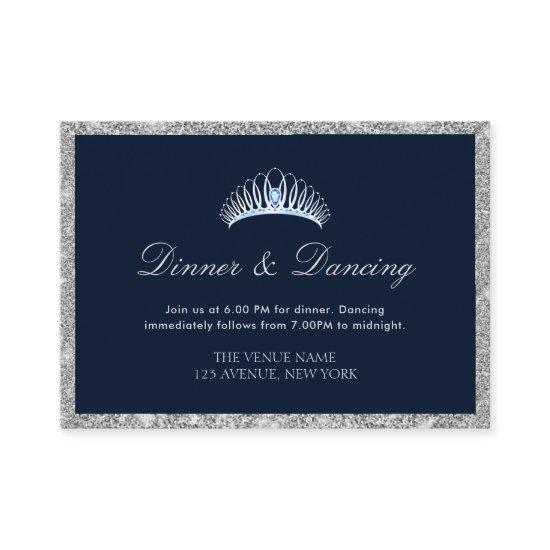 navy & silver quinceanera dinner reception card