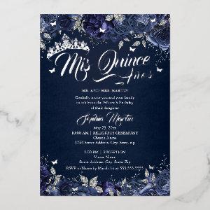 Navy Silver Rose Mis Quince Quinceanera  Foil