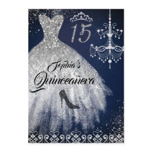 Navy Silver Sparkle Diamond Dress Quinceanera