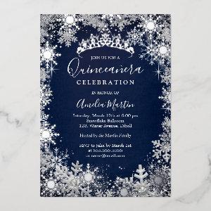 Navy Silver Winter Snowflake Quinceanera Foil