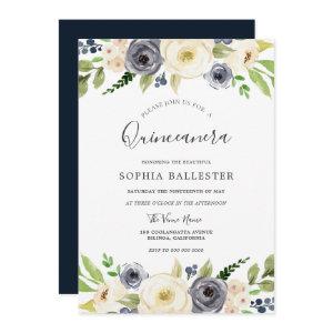 Navy & White Champagne Floral Quinceanera Party