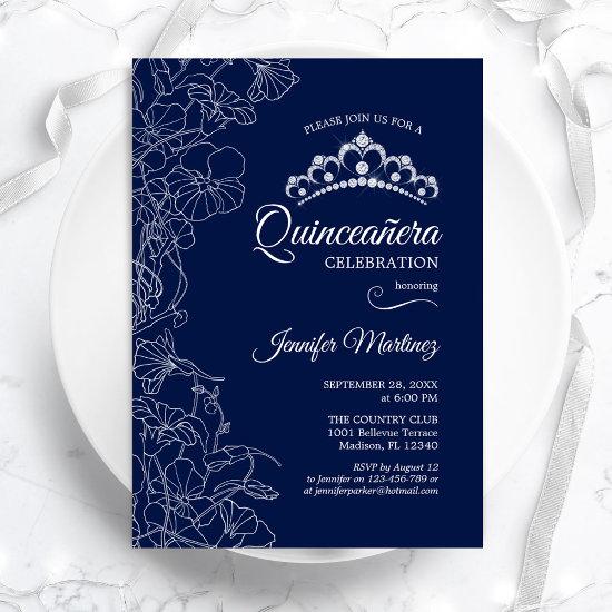 Navy White Floral Quinceanera Party