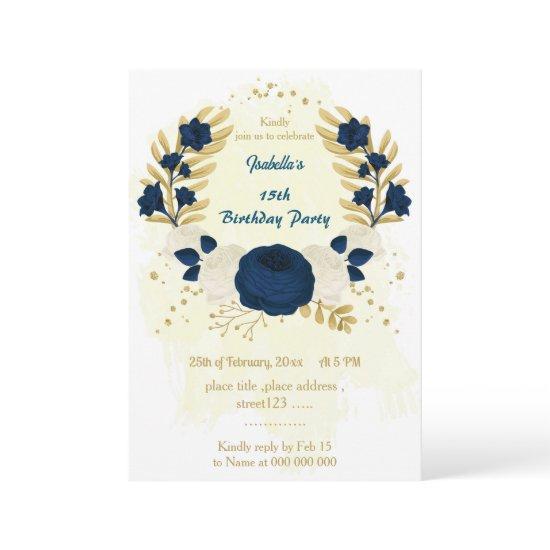 navy & white flowers gold birthday party