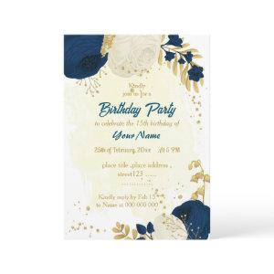 navy & white flowers gold birthday party