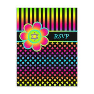 Neon Floral Stripes, Polka Dots Bat Mitzvah RSVP
