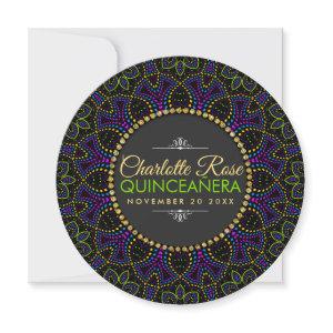 Neon Mandala Groovy Quinceañera Round