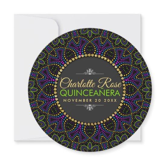 Neon Mandala Groovy Quinceañera Round