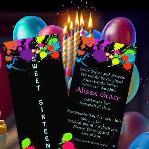 Neon Paint Splatter, Sweet Sixteen