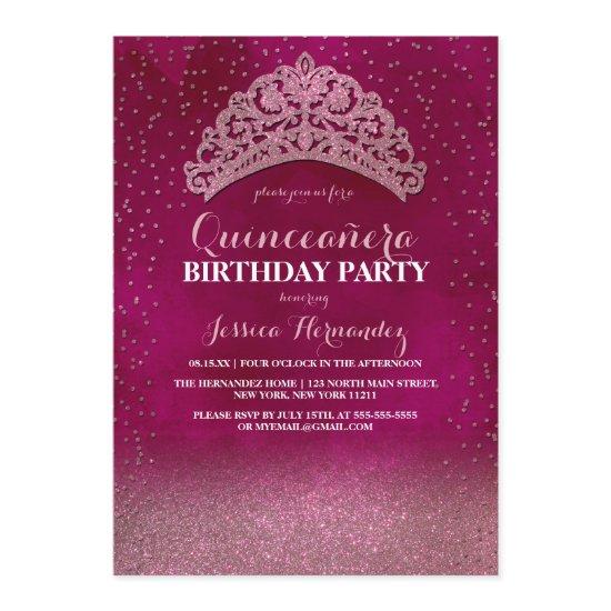 Neon Pink Confetti Tiara Crown Glitter Quinceañera