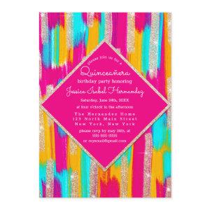 Neon Pink Teal Gold Glitter Paint Quinceañera