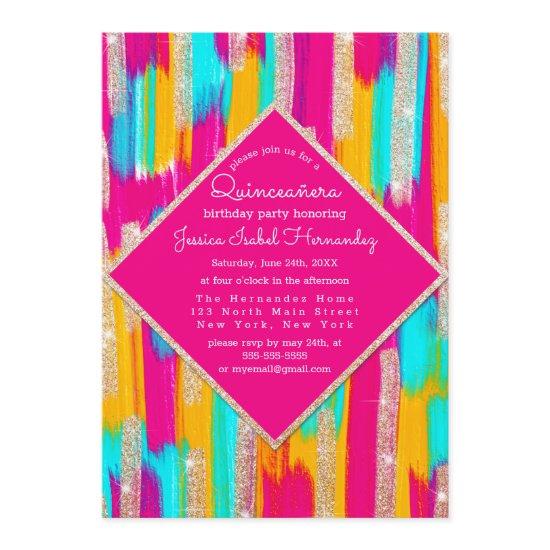 Neon Pink Teal Gold Glitter Paint Quinceañera
