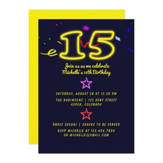Neon Sign Fifteenth Birthday Party