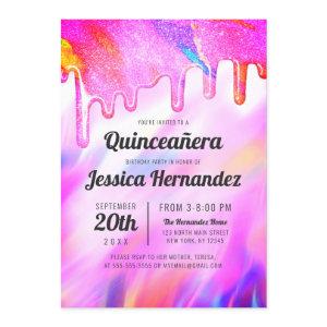 Neon Unicorn Holographic Glitter Drip Quinceañera