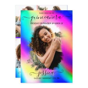 Neon Unicorn Holographic Photo Collage Quinceañera