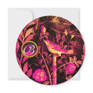 NIGHTINGALE ON ROSES MONOGRAM, Fuchsia Pink Black