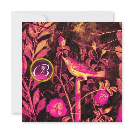 NIGHTINGALE WITH ROSES MONOGRAM, Pink Black Yellow