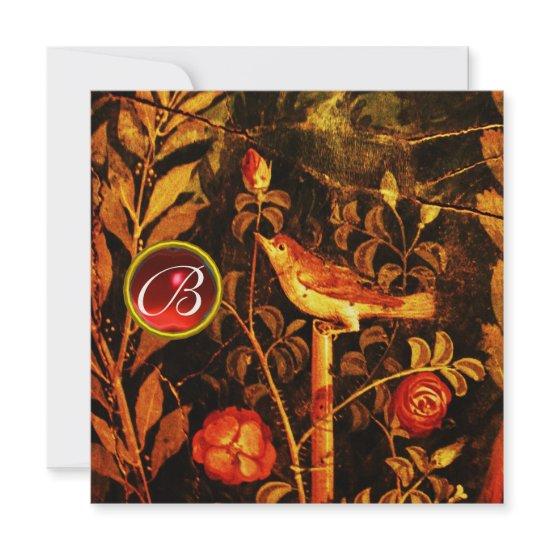 NIGHTINGALE WITH ROSES MONOGRAM, Red Black Gold