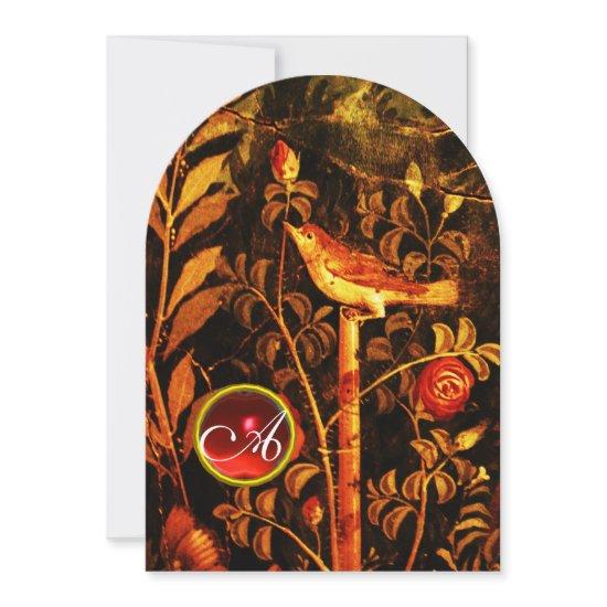 NIGHTINGALE WITH ROSES MONOGRAM, Red Black Yellow