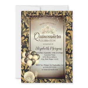 Old Gold Swirls,Balloons,Heels,Tiara Quinceañera