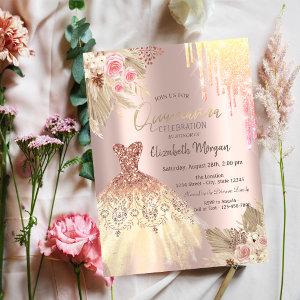Ombre Glitter Drips Dress Flowers Quinceañera