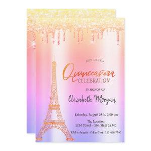 Ombre Glitter Drips,Eiffel Tower Quinceañera