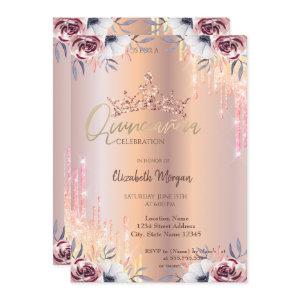 Ombre Glitter Drop Tiara Floral Quinceañera