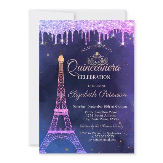 Ombre Glitter Eiffel Tower Tiara Drips Quinceañera