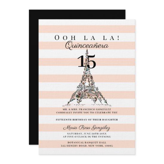 Ooh La La Floral Eiffel Tower Paris Quinceañera