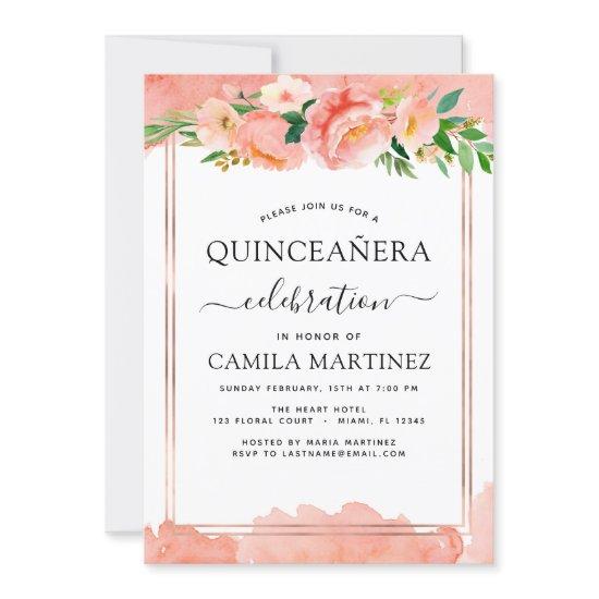 oral Peach Floral Quinceañera 15h Birthday