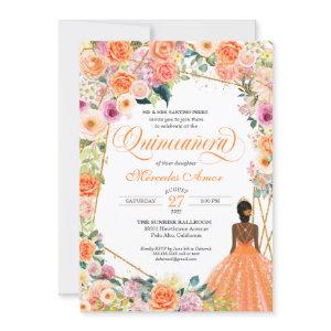 Orange and Pink Roses Peach Floral Quinceanera