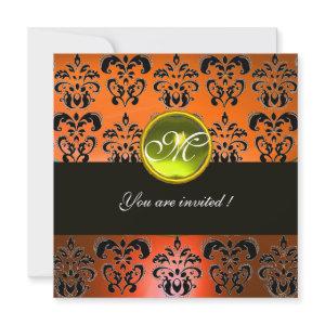 ORANGE  BLACK DAMASK MONOGRAM, yellow topaz
