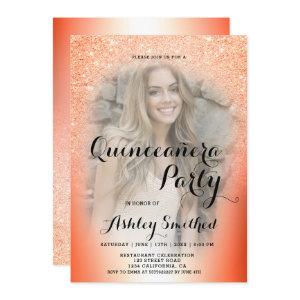Orange glitter ombre metallic photo Quinceañera