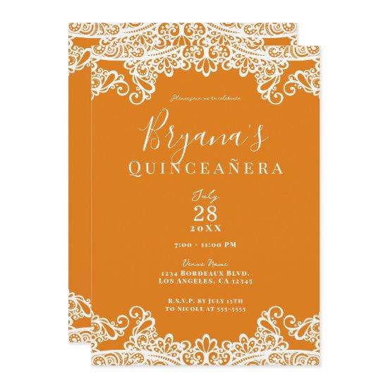 Orange Mango & White Lace Elegant Quinceañera