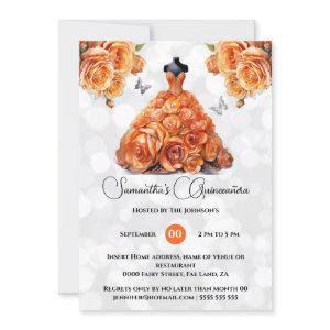 Orange princess Quinceañera fantasy ballgown roses