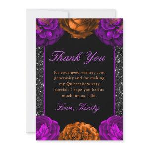 Orange & Purple Fall Flowers Halloween Quinceanera Thank You Card