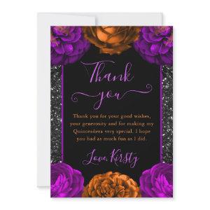 Orange & Purple Fall Flowers Halloween Quinceanera Thank You Card