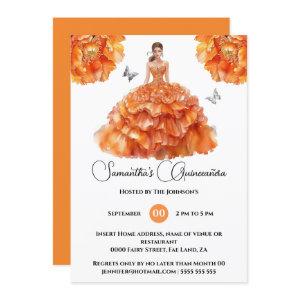 Orange Quinceañera ballgown peony floral flowers