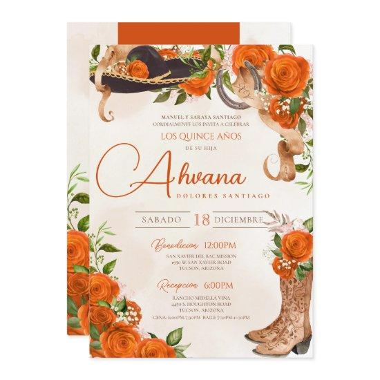 Orange Quinceanera Roses Vintage Charro Western