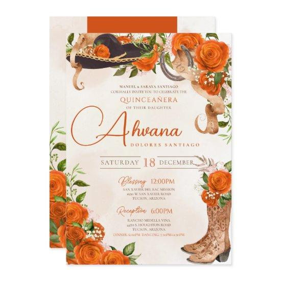 Orange Quinceanera Vintage Charro Western Rose