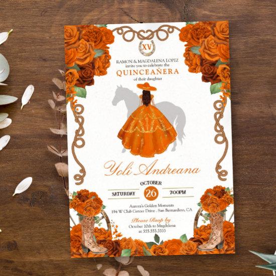 Orange Rose Floral Western Charro Quinceanera