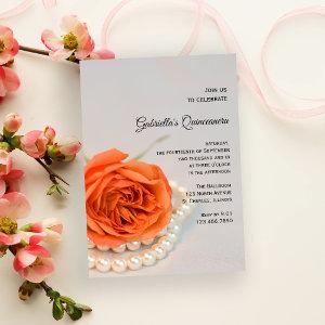Orange Rose Flower and Pearls Quinceanera Party