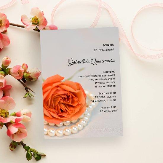 Orange Rose Flower and Pearls Quinceanera Party