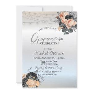 Orange Roses String Lights Silver Quinceanera