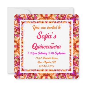 Orange Yellow Pink Quinceanera Quince 15 Birthday