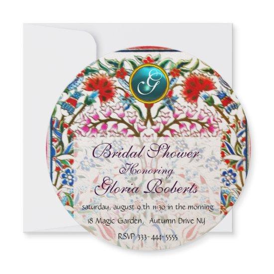 ORIENTAL FLOWERS DAMASK BLUE GEM MONOGRAM
